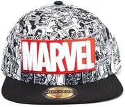 [Difuzed] Marvel Logo and Comic Pattern Snapback Baseball Cap, Grey (Grey Grey), One Size, Grey (Grey Grey), One Size