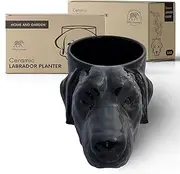 Novelty Labrador Retriever Dog Head Planter w/Drainage, Yellow, Black, Chocolate Lab Mom Dad Gift, Ceramic Pot (Black)