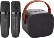 Mini Karaoke Machine with 2 Wireless Microphone,Bluetooth Speaker for Kids and A