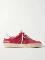 [Golden Goose] Golden Goose - Soul-star Distressed Leather-trimmed Suede Sneakers - Red - IT38 IT 38 Red