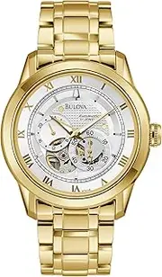 Bulova Men's Classic Sutton 4-Hand Automatic Watch, 24-Hour Sub Dial, Open Aperture, Self-Winding, Exhibition Caseback, Double Curved Mineral Crystal, Luminous Hands, 42mm
