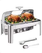 9QT Rectangular Roll Top Chafing Dish Buffet Set, Catering Food Warmer Stainless