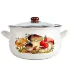 MUSHROOM Enamelware Enamel Stockpot with Glass Lid Enameled Pot Cooking Pot 3qt