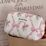 Floral Bow Fabric Pencil Case Octagonal Bag - Pink - One Size