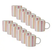 12PK Mikasa Stoneware Coffee Mug Tea/Milk Cup Drinkware 380ml Pink & Red Stripe