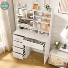 Dressing Table Stool LED Slide Mirror 5 Drawers Jewellery Cabinet Makeup Vanity