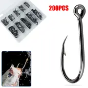 200pcs Fishing Hooks Set Carbon Steel Single Circle Fishhook Carp Hooks with Box