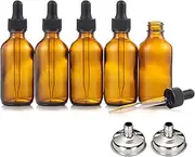 Dolemay Glass Dropper Bottles,5 Pack Boston Round Amber Glass Bottles with 2 Stainless Steel Funnels,Leak Proof Travel Bottles for Essential Oils,Perfume,Refillable Glass Bottles for Storage-10ML