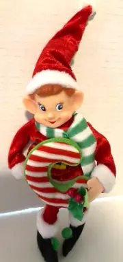 Christmas Elf Fabric Plastic Face Posable Shelf Sitter 8" Cute Face