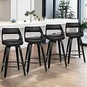 ALFORDSON Bar Stools, 4 Pcs Swivel Kitchen Stool 65cm Seat Height Wooden Counter Stool with Footrest and Adjustable Leg Levelers Leather Dining Chairs for Home Bar Dining Room, Eden All Black