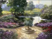 Ceramic Tile Mural Backsplash Mirkovich Garden Landscape Fountain Art NMA030