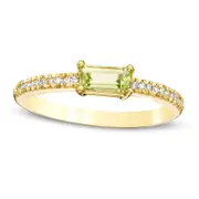 Sideways Baguette Peridot and 0.10 CT. T.W. Natural Diamond Stackable Ring in Solid 10K Yellow Gold