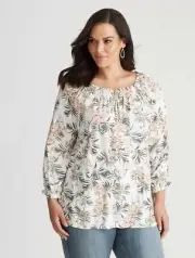 BNWT Size 24 AUTOGRAPH Light Tropical Print Peasant Blouse / Top