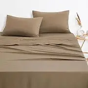 Wake In Cloud - Mocha Brown Sheet Set, 1000TC Ultra Soft Microfiber, Fitted Sheet & Flat Sheet & 2 Pillowcases (4pcs, Queen Size)