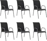 vidaXL 6-Piece Black Garden Chairs Set, Stackable Outdoor Dining Chairs, Weather-Resistant Steel and Textilene Construction, Easy Assembly