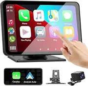 7" HD Portable Car Stereo Touch Screen with Apple CarPlay, Wireless Android Auto, Bluetooth, GPS Navigation, Voice Control, Backup Camera, and Mirror Link - Car Audio Receiverfor All Vehicles