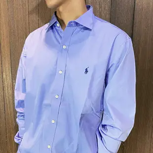 美國百分百【全新真品】Ralph Lauren 長袖襯衫 RL 上衣 小馬 POLO 素面 襯衫 灰色/紫藍 CJ12