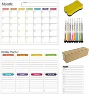 Fridge Calendar Magnet, Fridge Magnet Calendar - Weekly Planner Fridge Magnet,Weekly Planner Fridge Magnet with 8 Markers for Preparation