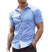 Men's Shirt Summer Shirt Button Up Shirt Casual Shirt Wine Navy Blue Blue Gray Short Sleeve Plain Turndown Street Daily Clothing Apparel Fashion Casual Comfort