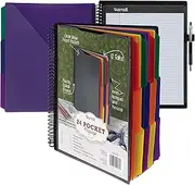 Samsill Deluxe 24 Pocket Spiral Project Folder Organizer with 12 Dividers, Refillable Notepad Holder, Customizable Front Cover, Erasable Write On Tabs in Multi Colors, Plastic Folders with Pockets
