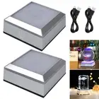 For Crystal 3D Glass Art Colorful Lighting Square Light Base Stand Display LED