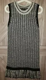 TopShop Women's NWT Sleeveless Black & White Crew Neck Sweater Dress w/ Fringe 4