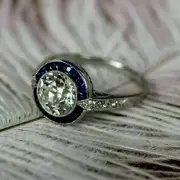 Art Deco Retro 2.6 CT Lab-Created Diamond Halo Sapphire Engagement Ring Silver
