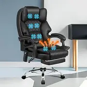 [ALFORDSON] Ergonomic 8-Point Massage Office Chair Recline with Heated Seat,Gaming Executive Computer Racer Chair with Adjustable Height,PU Leather Home Office Chair with Back Support,180kg Max, Black