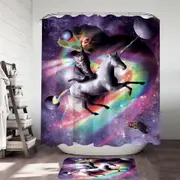 Crazy Funny Space Cat Riding Unicorn with Tacos and Rainbow Shower Curtain