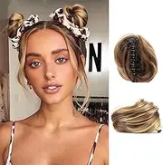 2 PC Mini Claw Fake Hair Space Bun Hair Donut Chignon Mini Claw Bun Clip in Messy Hair Bun Claw Clip in Updo Bun Extensions Wig Accessory (2 Pcs In pack, 12H24(S))