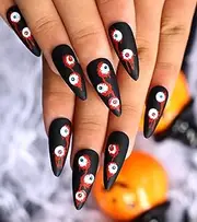 Morily 24Pcs Black Press on Nails Medium Length Halloween Stiletto Fake Nails with Scary Eyes Design Acrylic Matte Stick on nails Artificial Almond False Nails Manicure for Women (Black Scary Eyes)