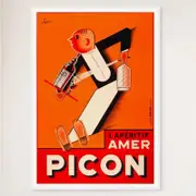 Galrie Amer Picon Vintage Waiter Advertising Poster-French Aperitif Art Print Home Decor, White Frame, A0 84 x 119cm (33x47inch)