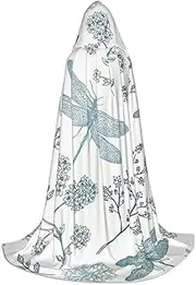 VPPUR Dragonfly Flower Print Unisex Hooded Cloak For Carnival Theme Party Decorations Witch Costume Cosplay