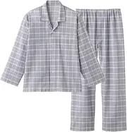 [Gunze] Men's Pajamas, Long Sleeve Pants, Open Front, Mesh Back