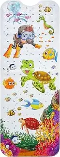 Bathtub Mat for Kids - Non Slip Cartoon Bath Mat with Suction Cup and Drain Hole, Extra-Long 40 X 16 Inch Bath Tub and Shower Mat for Baby Toddlers, Machine Washable, White-Diving