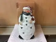 WHITE SNOWMAN CANDLE HOLDER YOUNGS CERAMIC NEW IN GIFT BOX GREAT GIFT!!