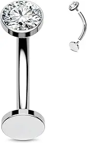 [CHARMONLINE] Disk Bottom Belly Button Ring F136 Titanium Belly Button Jewelry Flat Back Belly Navel Piercing Jewelry 14G Belly Piercing Barbell 10mm/12mm Internally Threaded Navel Ring for Women
