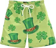 [Caihoyu] Saint Patrick's Day Clover Flower Boys Swim Trunks Boys Swim Shorts 8T