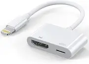 Lightning to HDMI Adapter, Apple MFi Certified Digital AV HDMI Converter with Lightning Charging Port for iPhone 13/SE/12/11/XR/X/8/7/iPad Sync Screen to TV/Projector/Monitor (White)
