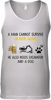 [keoStore] A Man Cannot Survive on Beer Alone he Also Needs Excavator and a Dog Tank Top