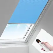 Motorized Cellular Shades Hard-Wired Cordless Honeycomb Blinds Full Blackout Fabric Window Shades for Skylight（Blue） W(100~120) cm×H(100~120) cm