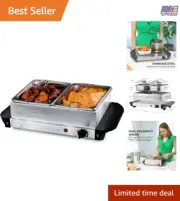 Electric Buffet Server Stainless Steel 3 Quart Adjustable Temperature Food Wa...