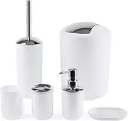 Papillon 6-Piece Bathroom Organization Set, Toothbrush Holder with Cup, Soap Dispenser & Dish, Toilet Brush, Trash Can, Tumbler Set (White)