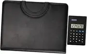 LAPYAPPE A4 Size Business Portfolio Binder with Leather Folder Zippered Portfolio Document Organizer Black with Sticker Pad Calculator Compact