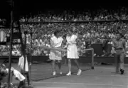 Tennis Players Louise Brough & Margaret Du Pont Shaking Hands Court T 1950 PHOTO