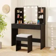 CostwayMakeup Vanity Desk with Lighted Mirror and Charging Station-Black