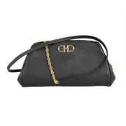 Salvatore Ferragamo Gancini Mini Leather Clutch With Strap Black