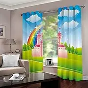 Exquisite Curtains for Kids Bedroom Cartoon & Castle 3D Pattern Microfiber Blackout Fabric Eyelet Window Drapes for Kids Nursery Playroom 2 Panels W117cm (46") x D183cm (72") x 2
