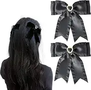 Set of 2 Ruffled Ribbon Clips with Heart Bijou Black Lolita Yume Cute Gothic Lolita Hair Clip Hairpin Hair Accessories [Parallel Imported Product]