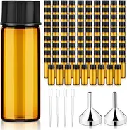 Tanlade 100 Pcs 5ml (1/6 Oz) Small Glass Bottles Essential Oil Bottle with Plastic Screw Caps and Funnel Plastic Pipettes Empty Refillable Sample Bottles for Liquid Preservation Storage(Amber)